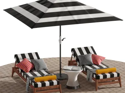 Beach lounge outdoor set 10 3D model