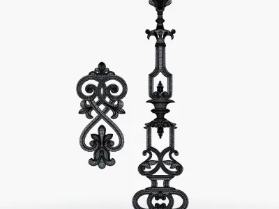 Baluster ornate iron railing 3D print model
