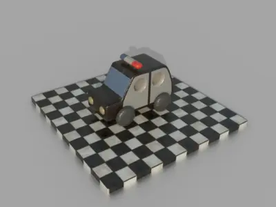 Painted Wood Police Car Toy Low-poly game ready Low-poly 3D model