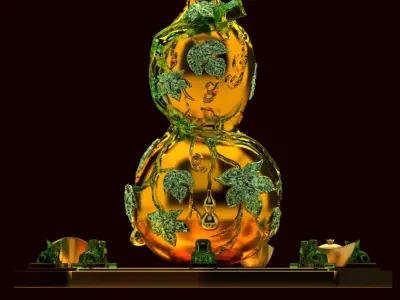 Chinese Gourd with Gold Ingot 3D model