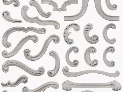 Collection of 25 swirl carved elements Part1 3D model