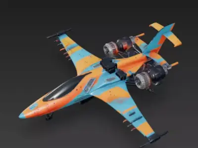 Retro Fighter Jet 3D Model Orange Scifi Aircraft Low-poly 3D model