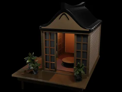Japanese Garden Structure Teahouse Viewing Pavilions with plants Low-poly 3D model