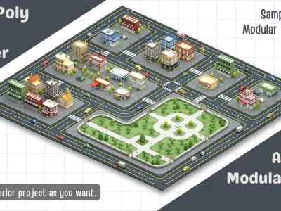 Cartoon Low Poly Modular City Pack Low-poly 3D model