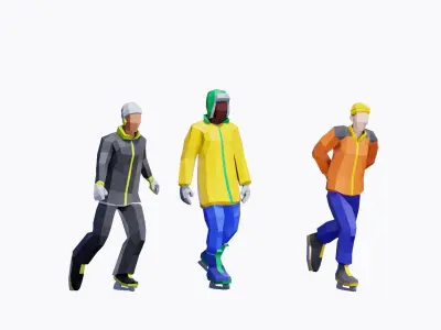 Ice Skating People - Animated and Rigged Low-poly 3D model