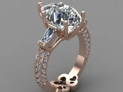 Rose Gold Women Diamond Ring 3D print model 3D print model 15