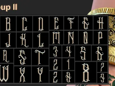 144 Ornamental Alphabet and Number Brush  Alpha  3D model Vol 6 3D model