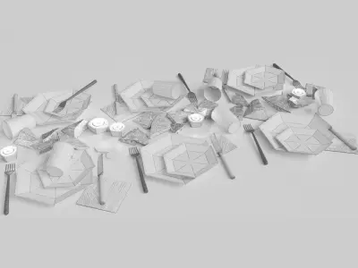 Modern kitchen service with gold 3D model
