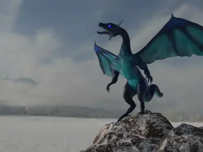 Blue Dragon Low Poly  Game Ready Low-poly 3D model