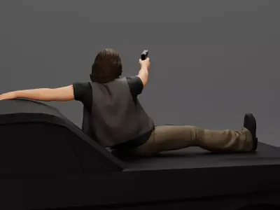 A man on a car aims a gun wearing a vest 3D print model