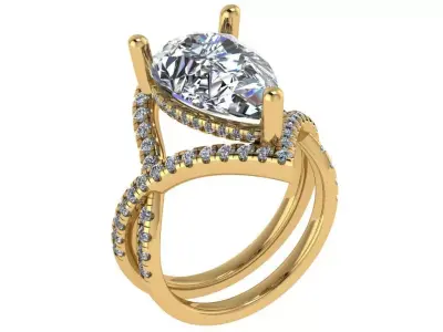 pear shape cross pointy solitare ring  3D print model