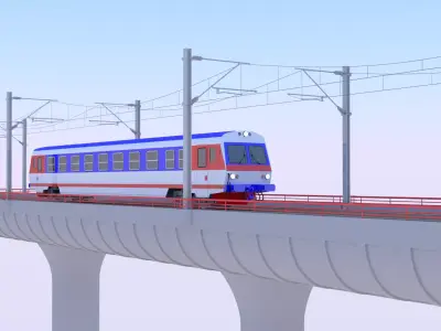 Bridge with passenger diesel train 3D model
