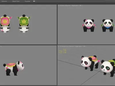 Cartoon panda mount - male panda - female panda Low-poly 3D model