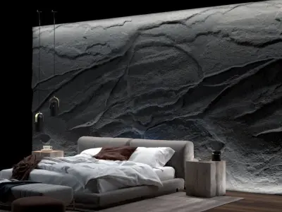 Black Rock Bedroom interior scene Rock Wall Set 002 3D model