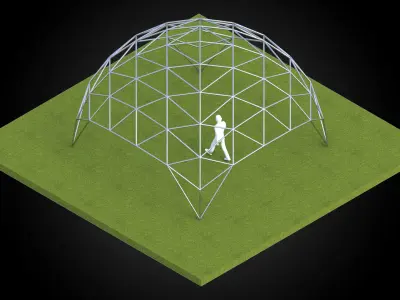 Dome triangulated with openings wireframe structure architecture 3D model