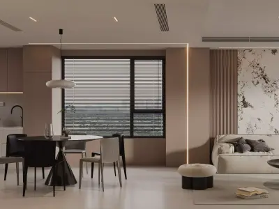 Modern living room dining room interior scenes 169 3D model