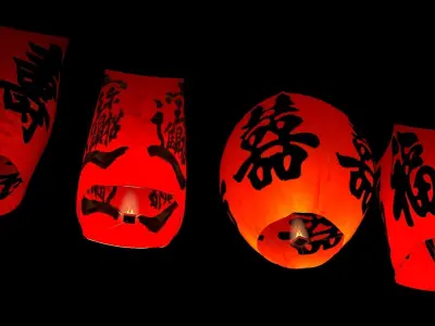 Chinese red sky lantern  3D model