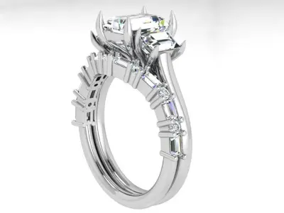 Emerald Diamond Ring With Band 4371 3D print model