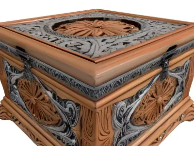 Ornate Carved Wooden Fantasy Box Low-poly 3D model