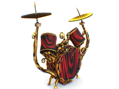 Decorative Red Gold Drum Baradan Installation Low-poly 3D model