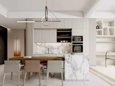 Modern living room dining room interior scenes 558 3D model