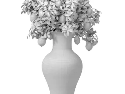 Lemon tree in a Chinese vase pot Decorative Citrus Houseplant 3D model