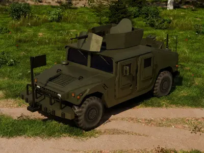 HMMWV m1114 and m1151 with 4 weapons Low-poly 3D model