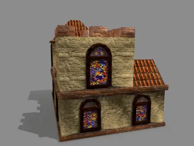 Castle house with stained glass windows Low-poly 3D model