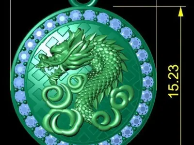 dragon round pendant 3D print model