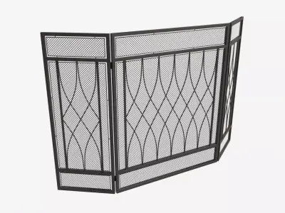 Folding Fireplace Screen 3-Panel Metal Mesh 3D model