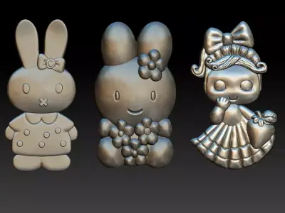 Three fantasy doll models rabbit 3D print model