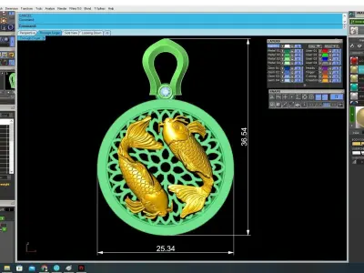 Luxury Koi Fish Feng Shui Circular Pendant 3652 3D print model