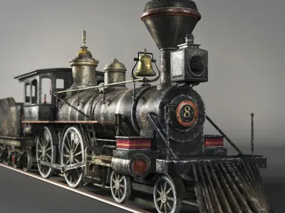 American Steam Locomotive Engine Low-poly 3D model
