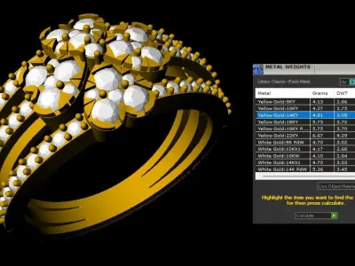 Double Floral Cluster Gold Ring   Diamond-Style Jewelry  3D print model