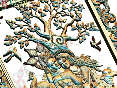 krishna 3d model and lakshmi wood carving 3D model