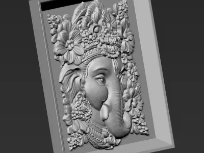 Ganesha Head with Flowers Background A7 3D print model