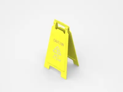Yellow Warning Sign Barrier About Wet Floor 3D model