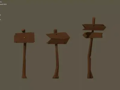 Stylized Wooden Signpost Pack Free low-poly 3D model