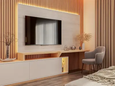 Bedroom interior scene 3D model warm lighting 3D model