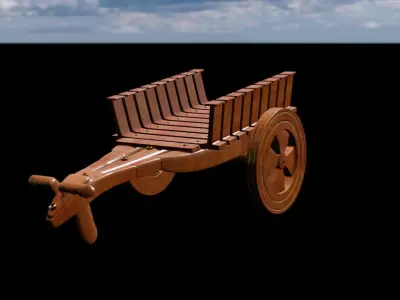 Bull Cart 3D Model Low-poly 3D model