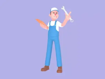 Stylized 3D Male Mechanic Character - Worker with Clipboard 3D model