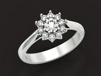 Round Cut Flower Engagement halo ring 1217 3D print model