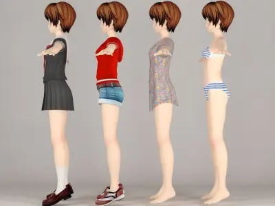 T pose nonriged model of Hinata anime girl  3D model