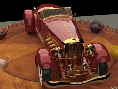 Chinese gold ingot with classic car 3D model