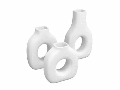 White Ceramic Vase Set 3D model