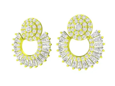 7830 Luxury Diamond Baguette Earrings 3D print model