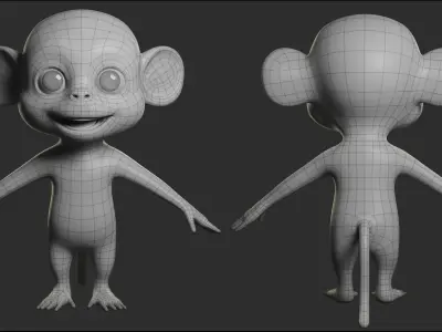 Monkey Cartoon Low-poly 3D model