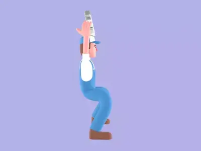 Stylized 3D Male Mechanic Character-Cartoon Energetic Tire Pose 3D model