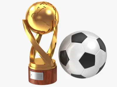 Gold Cup and Soccer Ball Low-poly 3D model
