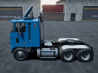 80s Cabover Truck with industrial environment unity 3d asset Low-poly 3D model